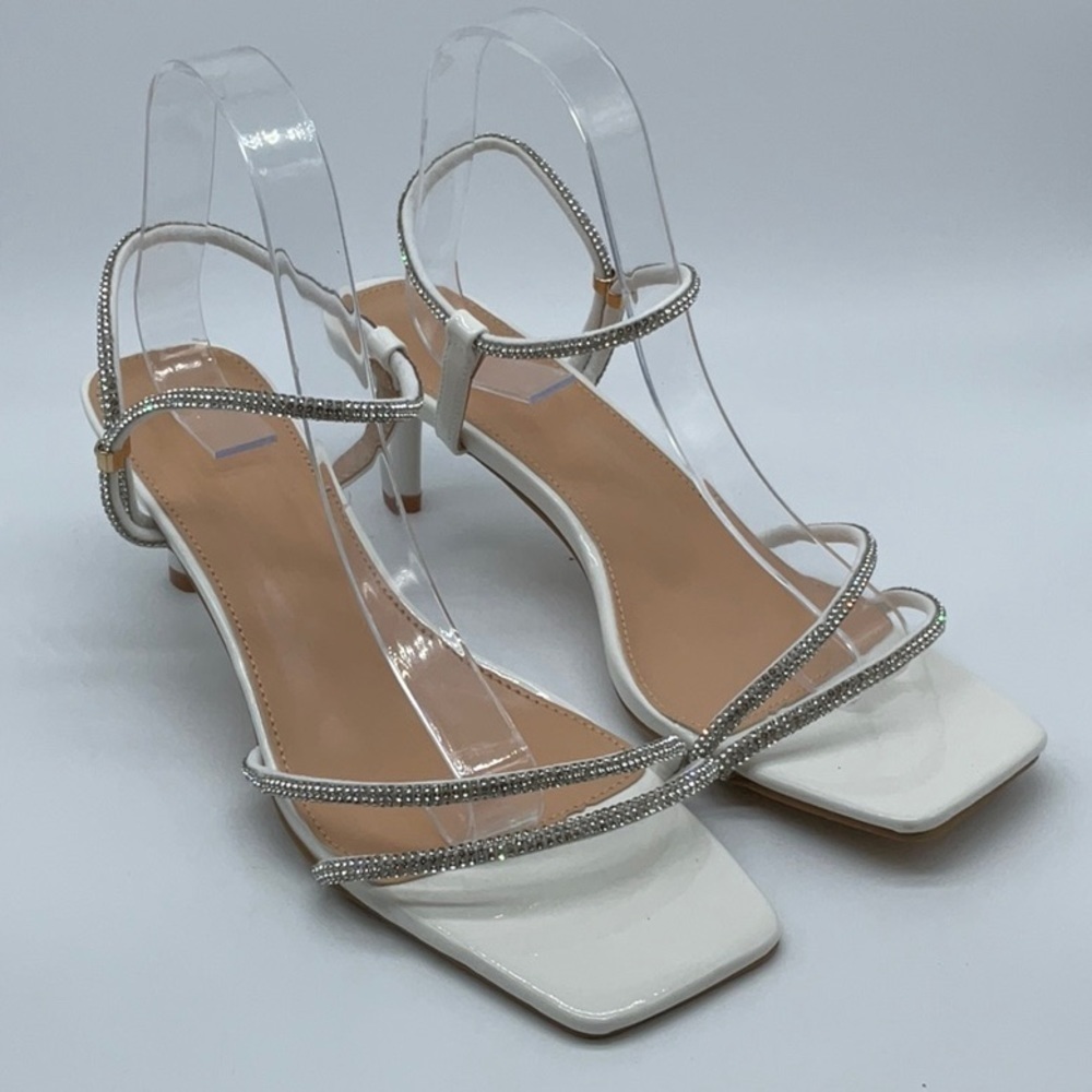 White jewel crusted short heels